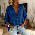 thumbnail image 5 of GUACER Women's 3/4 Sleeve Button Down Shirts Casual Linen Relaxed Fit Collared Summer Blouses Tops for Ladies, 5 of 7