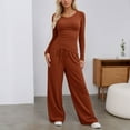 thumbnail image 2 of Fiaer,2 Piece Sets for Irregular Hem Tshirts and Palazzo Pants,Womens Casual Trendy Lounge Wear Sets,Ladies Solid Color Lightweight Outfits Set Red1 M, 2 of 6