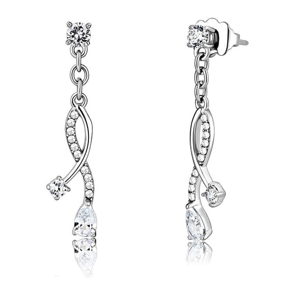 Women High Polished Stainless Steel Earrings with AAA Grade CZ in Clear