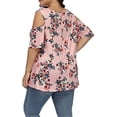 thumbnail image 4 of Camisa de mujer Blusa estampada con hombros descubiertos y manga corta con cuello en V, Rosa, 5XL Inevent AP002468-05, 4 of 6