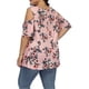 thumbnail image 4 of Camisa de mujer Blusa estampada con hombros descubiertos y manga corta con cuello en V, Rosa, 5XL Eigraketly AP002468-05, 4 of 6