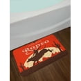 thumbnail image 2 of Vintage Bath Mat, Rodeo Cowboy Riding Bull Wooden Old Sign Western Wilderness at Sunset Image, Non-Slip Plush Mat Bathroom Kitchen Laundry Room Decor, 29.5 X 17.5 Inches, Redwood Orange, Ambesonne, 2 of 2