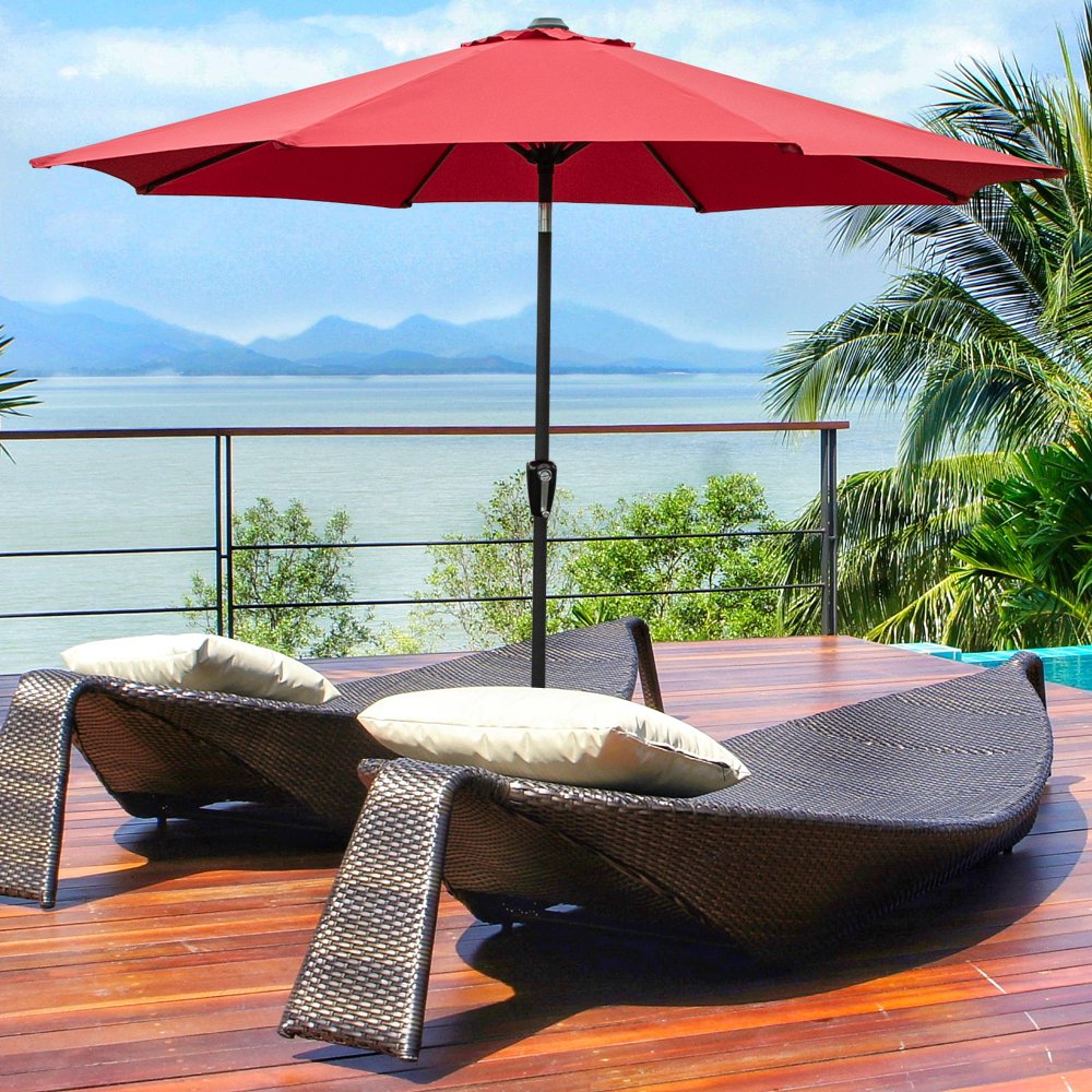 8.85ft Folding Market Patio Umbrella, Portable Aluminum Outdoor Table