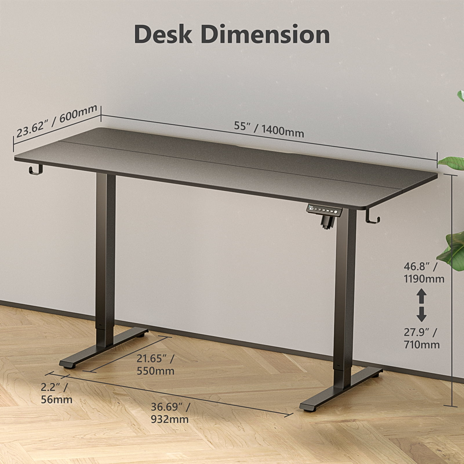 VVENACE Electric Standing Desk, Office Desk, Computer Desk, 55 inch 4 Memory Height Ergonomic Sit Stand up Desk, Height Adjustable Desk, Black, 2 Split Boards