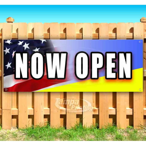Now Open 13 oz Vinyl Banner With Metal Grommets