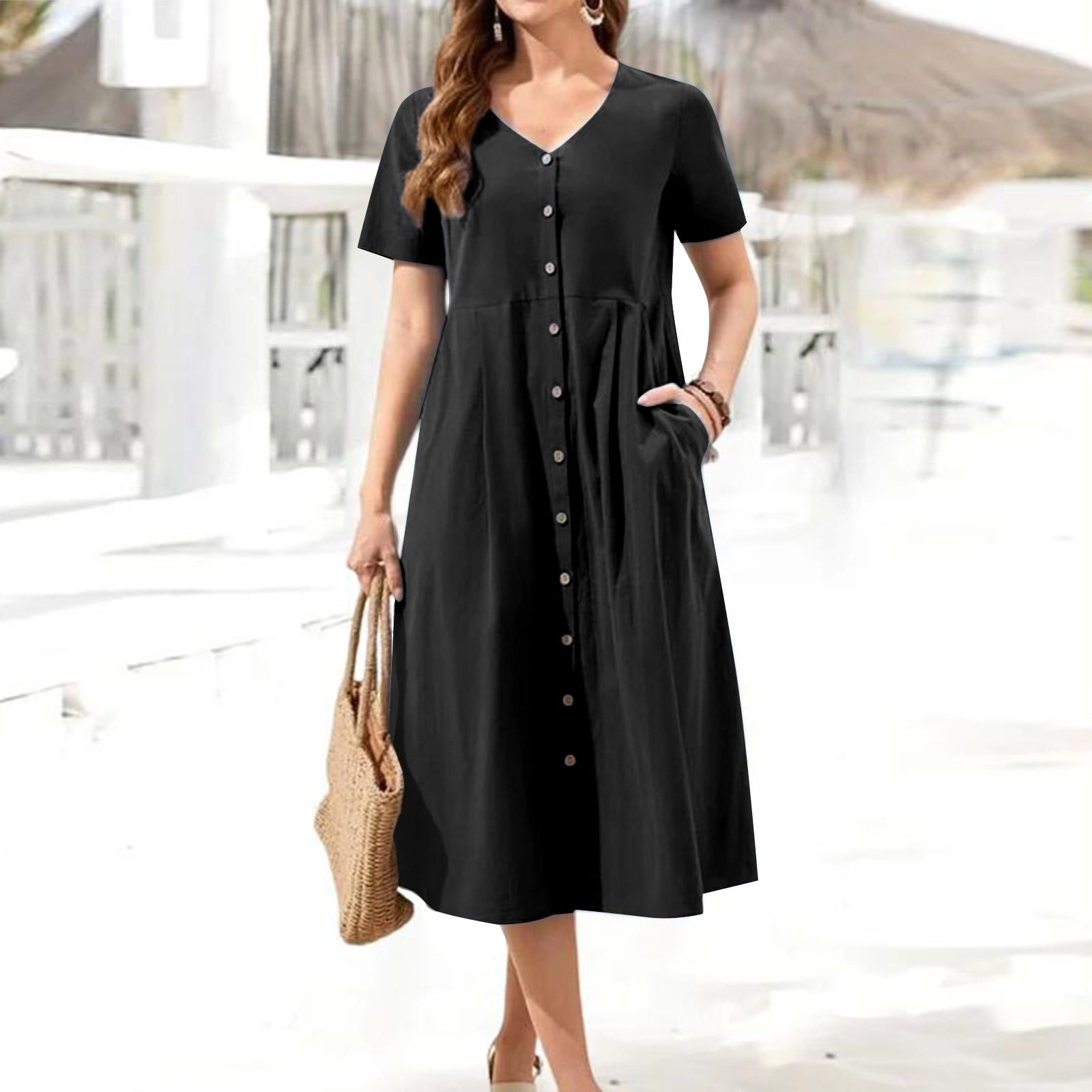 Baycosin Dresses For Women 2023 Cotton Dress Summer Long With Pockets