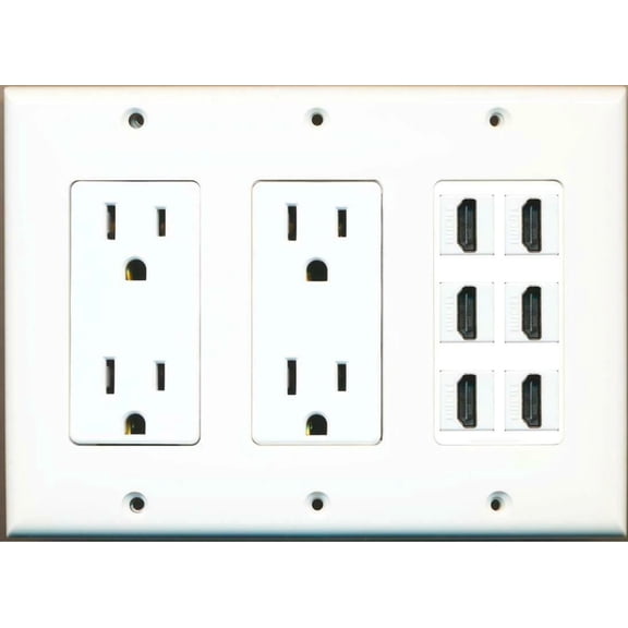 Ultra Spec Cables 2 x 15A Duplex Power Outlets 6 HDMI Wall Plate