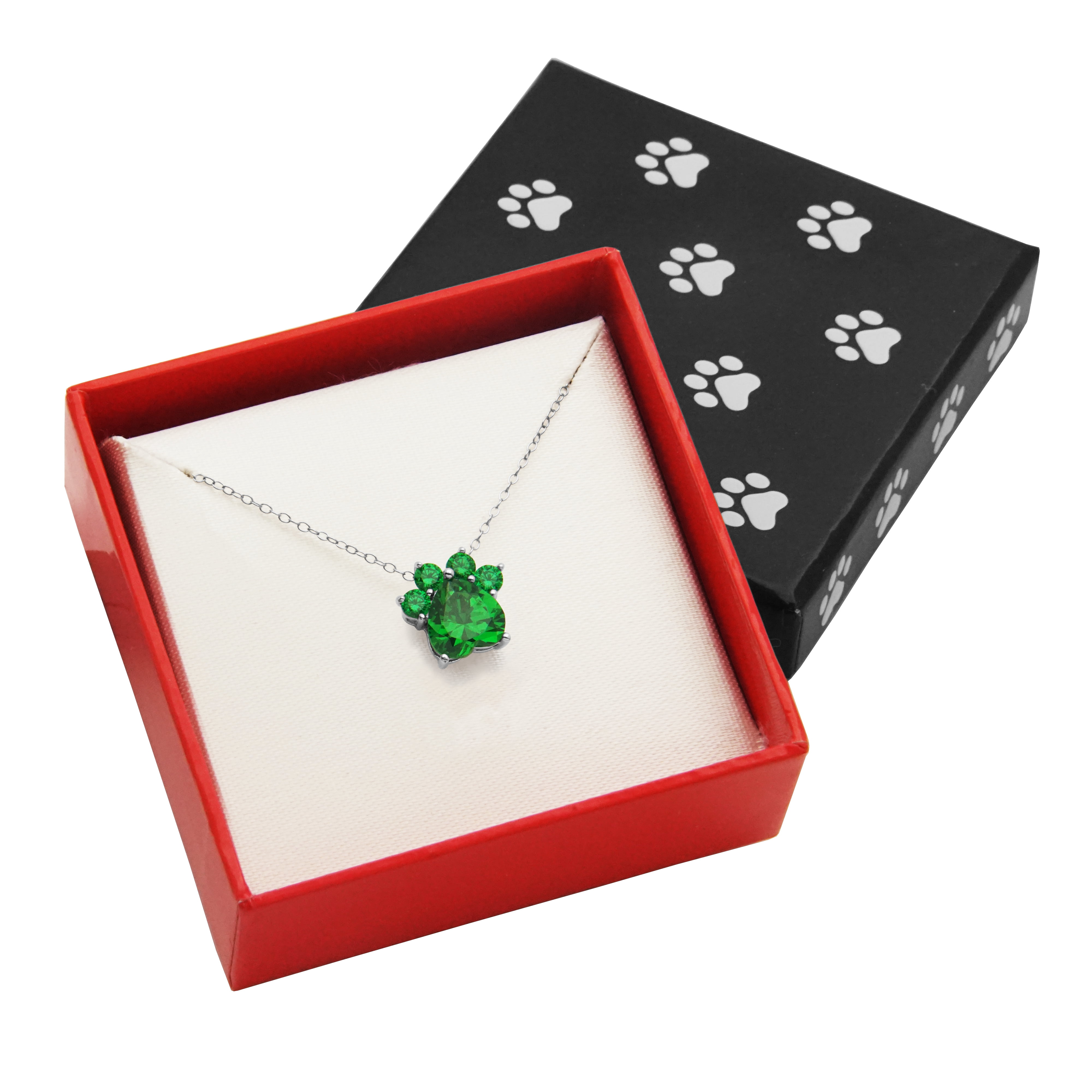 Forever Facets Platinum over Sterling Silver Simulated Emerald Paw Print Necklace