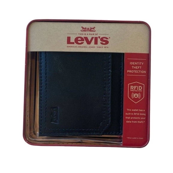 Levi's 6 Slots Unisex RFID Blocking Bifold Leather Wallet, Black