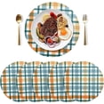 thumbnail image 2 of Modern Minimalist White Green Orange Square Grid Round Placemat Set of 1, Non-Slip Heat Resistant & Waterproof Plate Pads for Dinner Table Table Placemats, 15.4 in Home Decor, 2 of 6