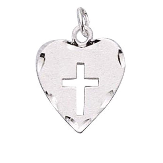 Sterling Silver 24" .8mm Box Chain Heart Cutout Christian Cross Pendant Necklace
