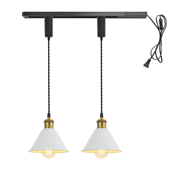 KAYYELAMP 1x Plug in Cable Track Rail, 2X Adjustable Cord White Track Lighting Fixtures Matt Brass Finish E26 Base H-Type Vintage Design for Kitchen Loft(No Bulb)