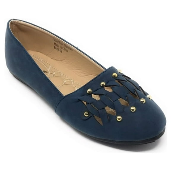 Victoria K Women's Gold Studs With Braid Ballerina Flats