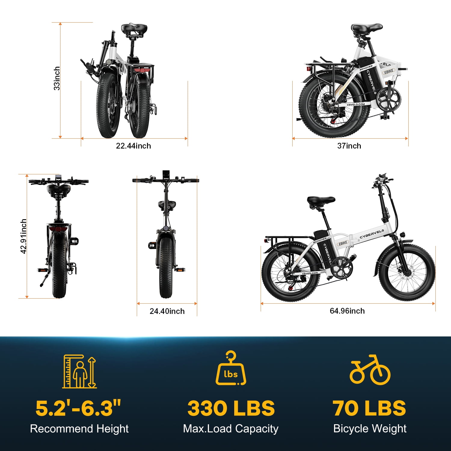 AOANGO 1000W Folding Electric Bike, 48V 20.8AH Removable Battery, 30+MPH 80 Miles, 20" Anti-Slip Fat Tire All Terrain Adult Commute Ebike