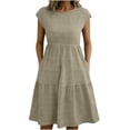 thumbnail image 5 of Smsaxvxz Women's Summer Dress Fashion Solid Crew Neck Sleeveless Sundress Casual Loose Flowy Hem Knee Length T-Shirt Mini Dress Khaki L, 5 of 8