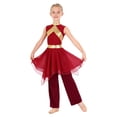 thumbnail image 2 of Doomiva Teen Girls Lyrical Praise Dance Dress Metallic Church Robe with Wide-Leg Pants Tunic Praisewear Worship Wear Burgundy 6, 2 of 6