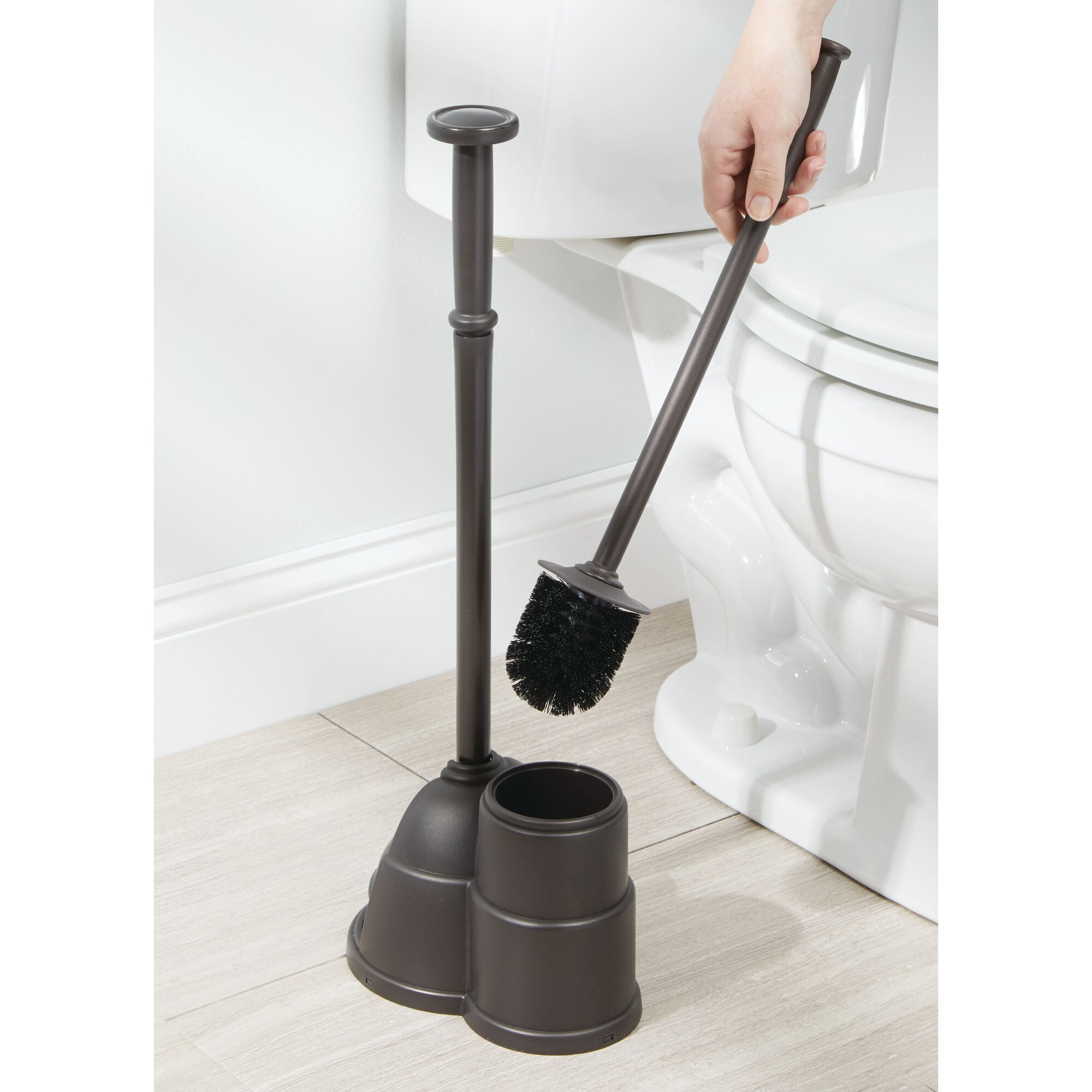 mDesign Hidden Plunger and Brush Set for Bathroom Toilet - Bronze