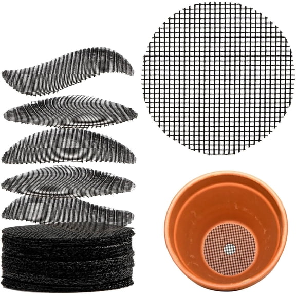 100 Pcs Plant Pot Hole Mesh Pads, 2-Inch Round Flower Pot Drainage Covers, Prevent Soil Loss, Durable Reusable Flower Pot Mesh Mat , Bonsai Bottom Grid Mat, Gardening Essentials