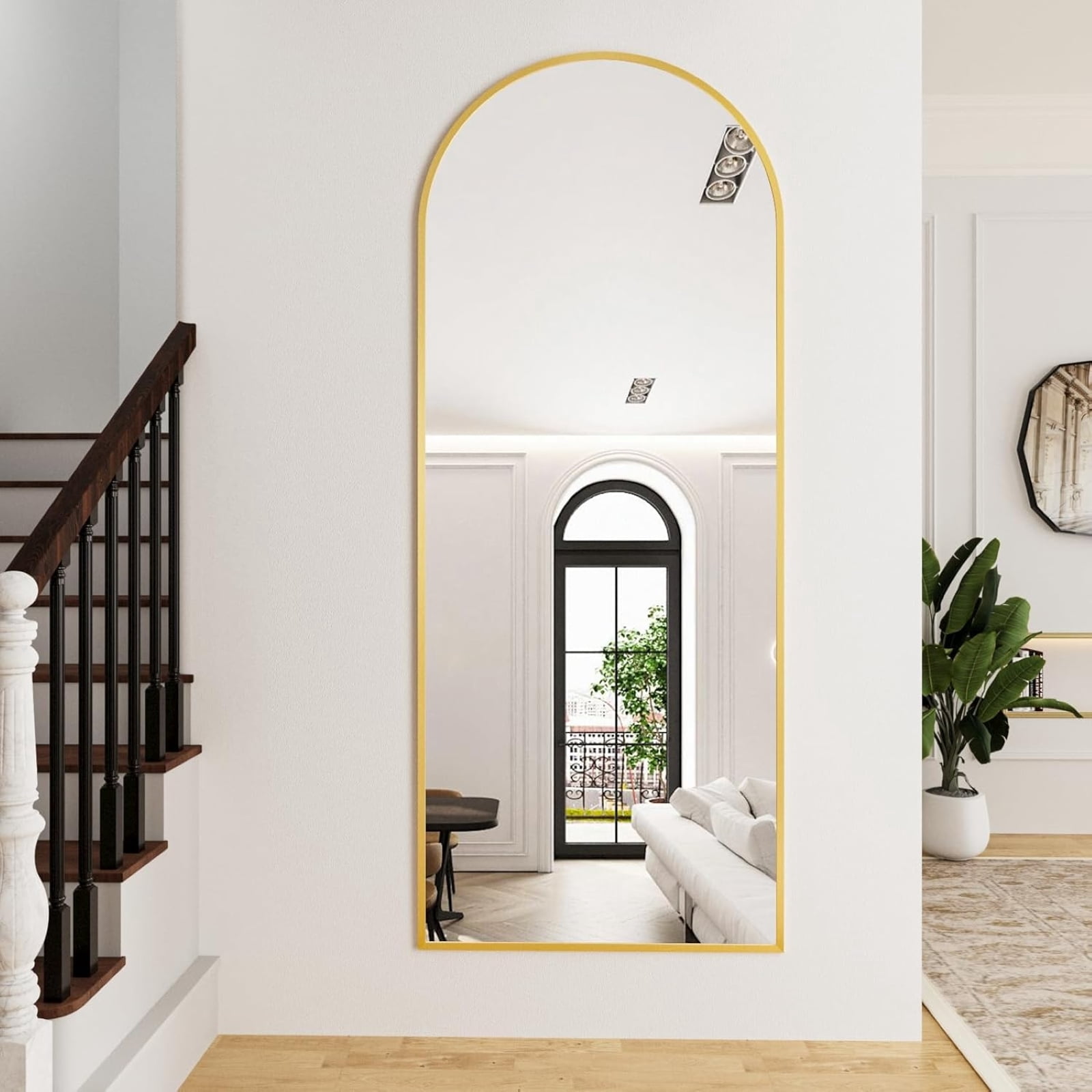 SEETHRUGLIMMER 71"x26.2" Arched Full Length Mirror Wall-Mounted Floor Mirror with Stand, Gold
