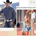 thumbnail image 2 of Rhinestone Studded Belt for Men Women, Western Leather Belt for Cowgirl Cowboy Vintage Bling Belt for Pants Dress, 2 of 7