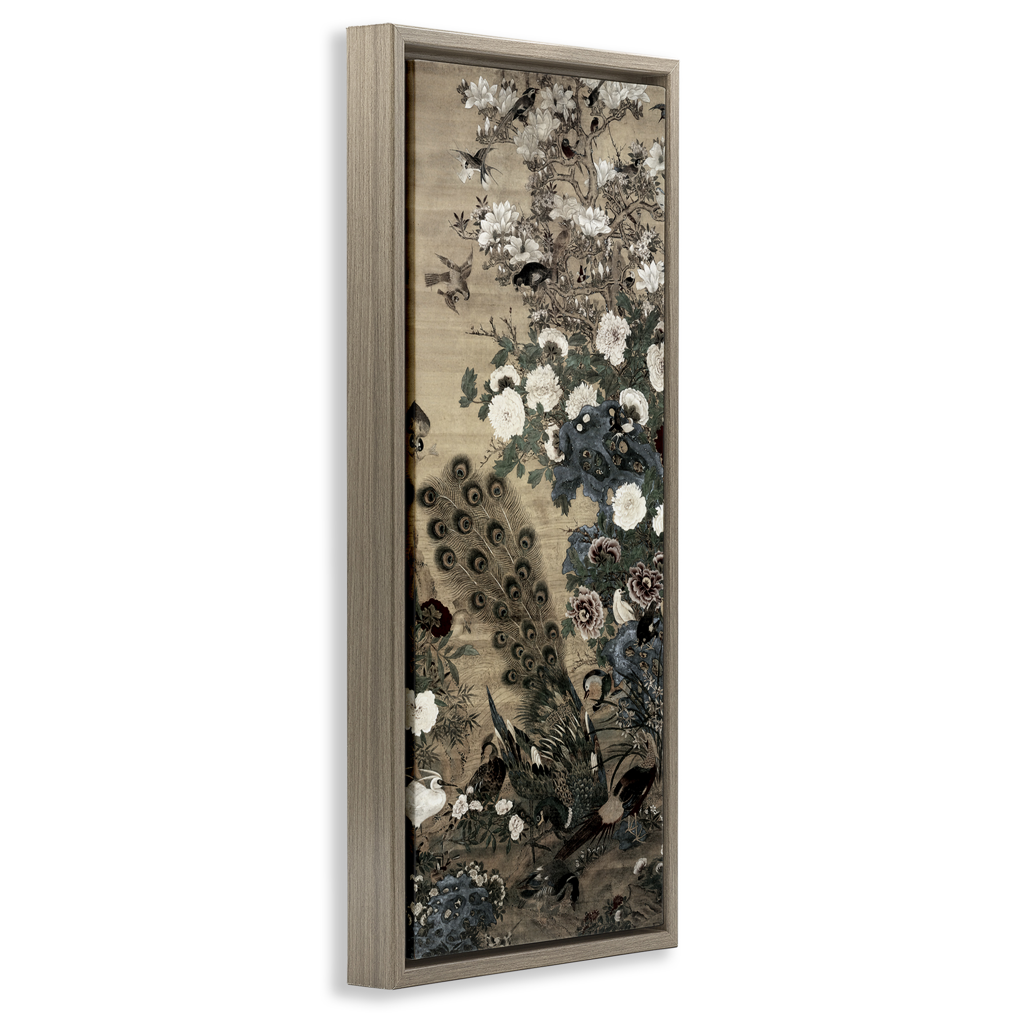 Ornate Silk And Moonlight Brown Framed Floater Canvas Wall Art, design by Vintage Hustle