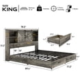 thumbnail image 3 of VanAcc King Size Wooden Platform Storage Bed Frame with 51.2" Wood Bookcase Headboard(Rustic Grey), 3 of 7