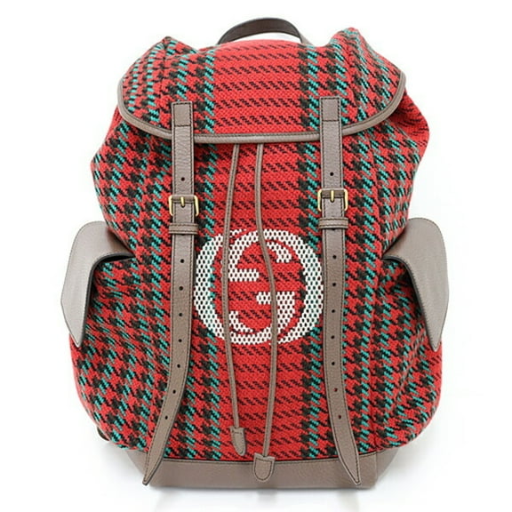 Pre-Owned GUCCI Houndstooth and Stripe Backpack with Interlocking G 625939 Red (Good)