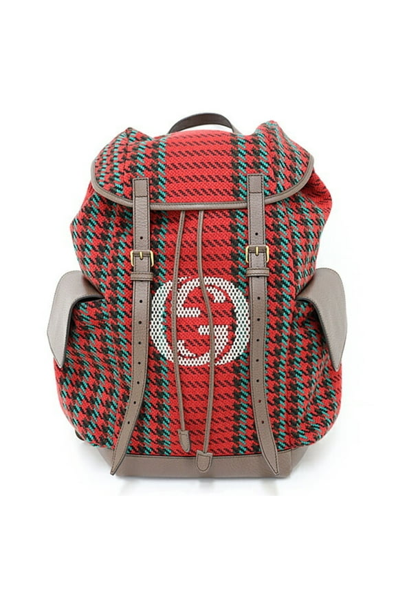 Pre-Owned GUCCI Houndstooth and Stripe Backpack with Interlocking G 625939 Red (Good)