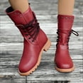thumbnail image 2 of Wdhugt Bottes à Lacets Arrière pour Femmes, Mode Décontractée, Grande Taille, Mi-Mollet, Automne Hiver, Matériau Pu, 6.5 Us, 2 of 7