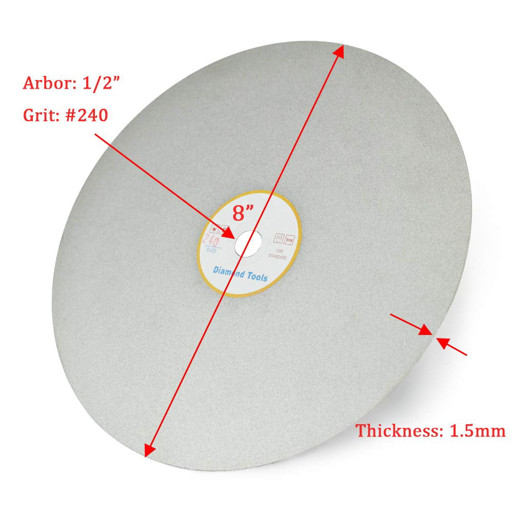 8 inch Diamond Grinding Disc 240 Grit No Hole Abrasive Wheels Lapidary 