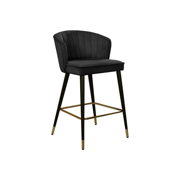 City Sleek Modern, Contemporary Velvet Upholstered Counter Height Stool with Channel Tufting and Gold Tipped, Black Metal Legs, Grey, 20" W x 21" D x 36.5" H