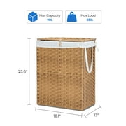 edx Laundry Basket with Lid, 90 L Hand-Woven PP Rattan Laundry Basket with Handle, Foldable, Removable Liner, Natural