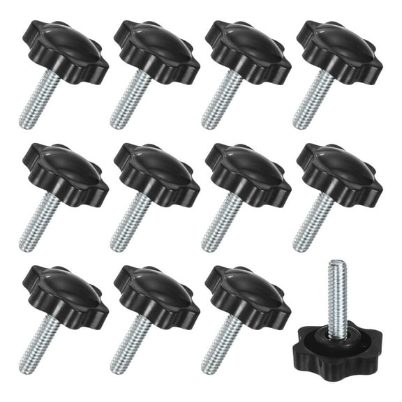 Uxcell 12-Pack Star Clamping Knobs, 1/4"-20 x 25mm Male Thread Hand Tightening Screw for Machinery/Electronic/Furniture/Umbrella Base, Hex Shaped Machine Handle Replacement [Black]