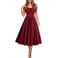 thumbnail image 7 of Women's Vintage Midi Dress Renaissance Peasant Costume Square Neck Lace Up Corset Flattering A-Line Halloween Party Dress Medieval Clothes, 7 of 7
