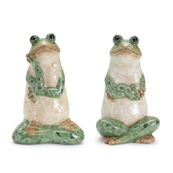 Melrose Sitting and Thinking Frog Ceramic Outdoor Garden Statues - 7.5" - Set of 2