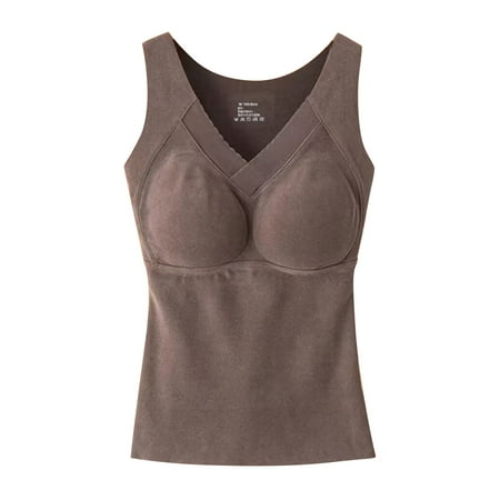 Flash Deals Bra Thermal Underwear For Women High Stretch Fleece Lined Tops With Bra Padded Warm Tank Tops Clearance