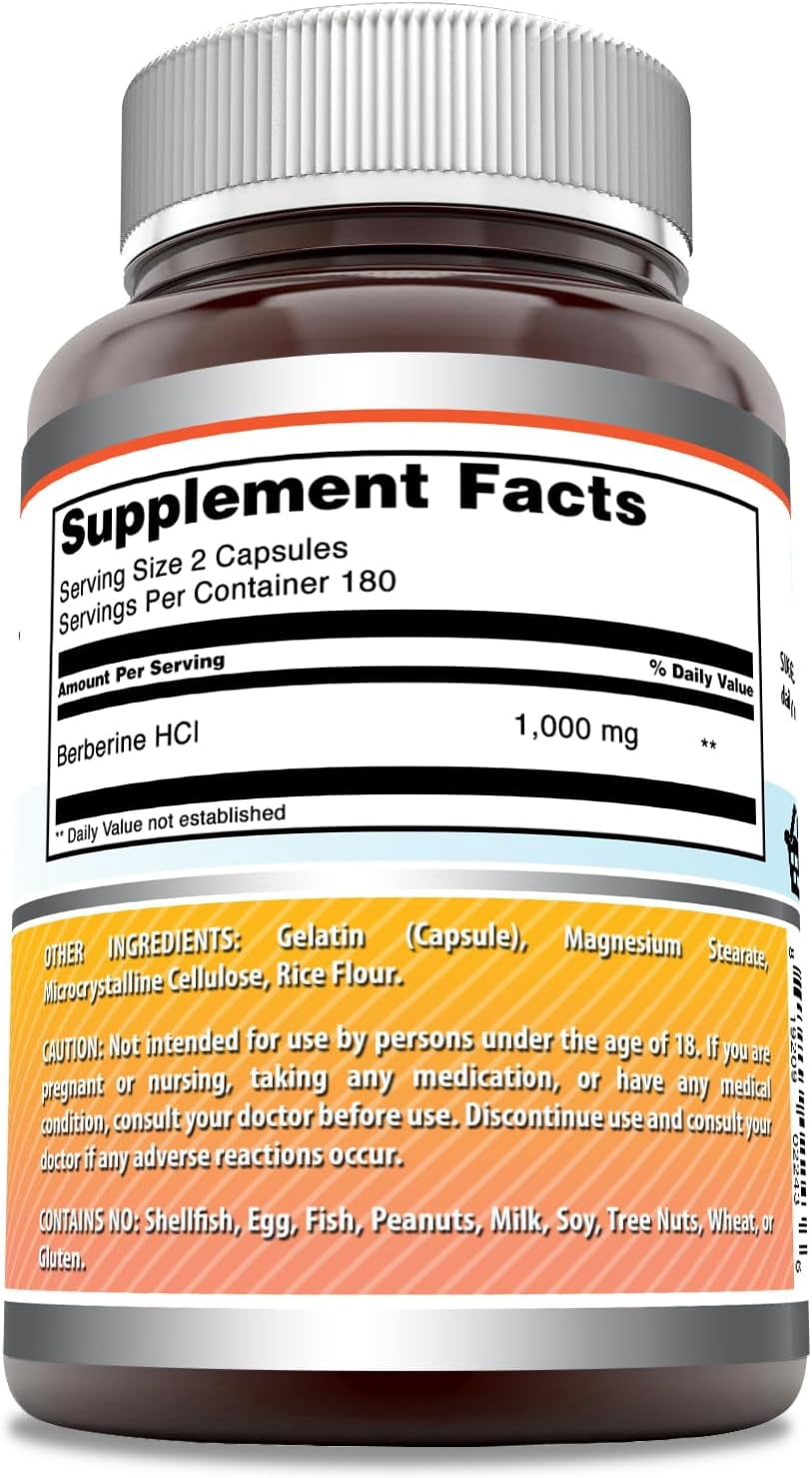 Amazing Formulas Berberine 1000mg Per Serving 360 Capsules Supplement | Non GMO | Gluten Free | Made in USA