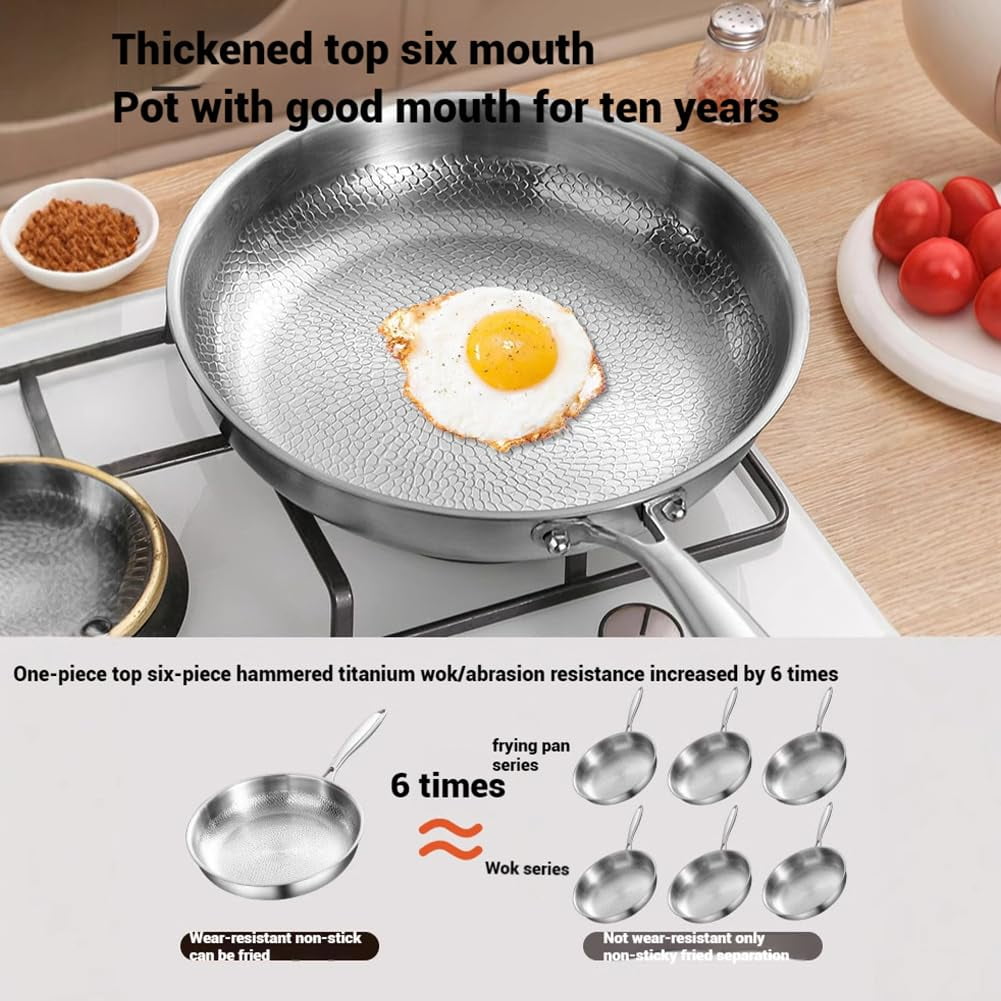 Pure Titanium Hammered Pan Pro, TITAnium Frying Pan for Cooking, Pure Titanium Wok with Lid, Non-Stick Nutri Pans, Scratch-Resistant, Dishwasher Safe, Compatible All Stovetops (With lid, L)