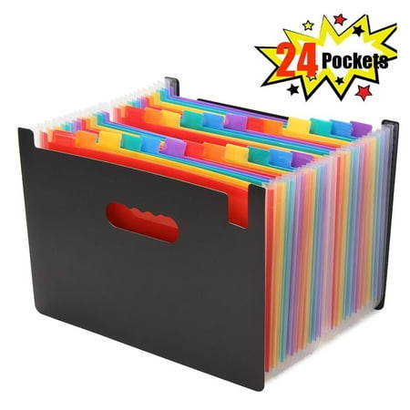 On Clearance Storage Bag 24 Pockets Expanding File Folder Organizer Portable Plastic A4 Documents Paperwork Accordion Multicolor Business Document Folder Storage Bag-24 (Best Way To File Paperwork)