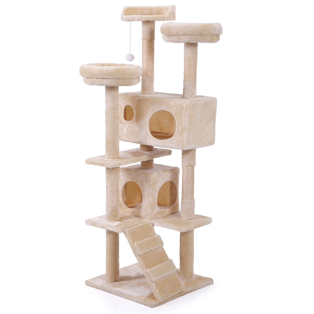 Kepooman Cat Tree & Condo Scratching Post Tower with Ladder & Hanging Toys for Kitten, Beige Kepooman Cat Tree & Condo Scratching Post Tower with Ladder & Hanging Toys for Kitten, Beige