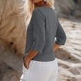thumbnail image 4 of bovemsi Blouses for Women Dressy Casual Cotton Linen V Neck 3/4 Sleeve Button Down Color Shirts Cute Summer Tops, 4 of 6