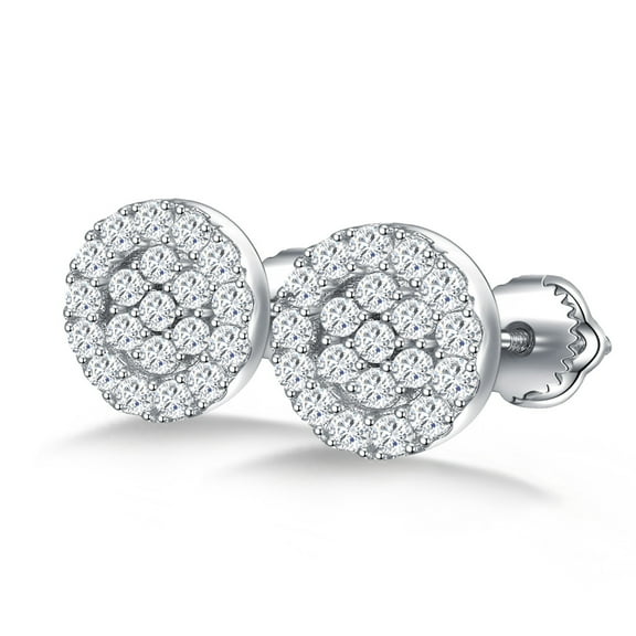 Kaydenana 1 Pair 0.5 Carat Moissanite 925 Sterling Silver Stud, Round Three-Layer Full Pave Earrings for Women