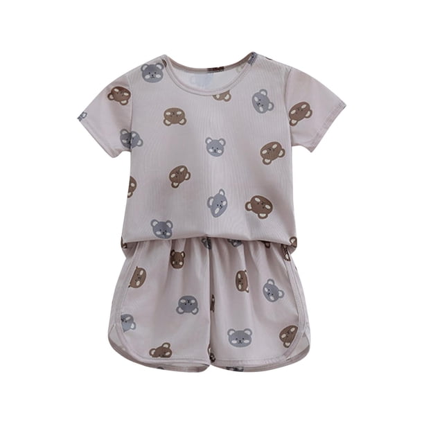 Odeerbi 0-10 Años Niños Niñas Pijama Seda Ice Verano Manga Corta Floral Pantalón Corto de Dos Piezas Conjunto de Pijama Suave
