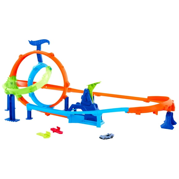 Hot Wheels Stunt Tracks Rapid Launch Cyclone Track Set & 1:64 Scale Die-Cast Toy Car