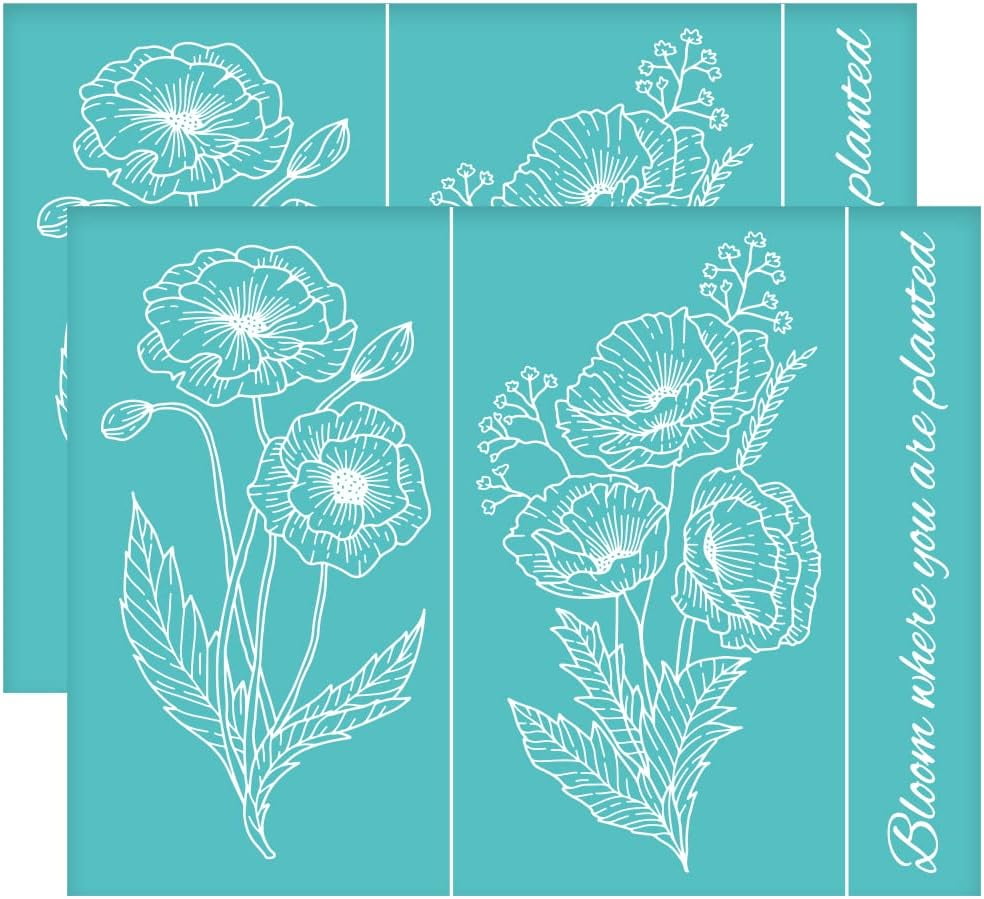 2pcs Poppy Silk Screen Printing Stencils SelfAdhesive Silk Screen