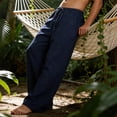 thumbnail image 4 of Mens Linen Pants Summer Casual Lightweight Wide Leg Trousers Drawstring Elastic Waist Comfort Loose Travel Beach Long Pants, 4 of 9