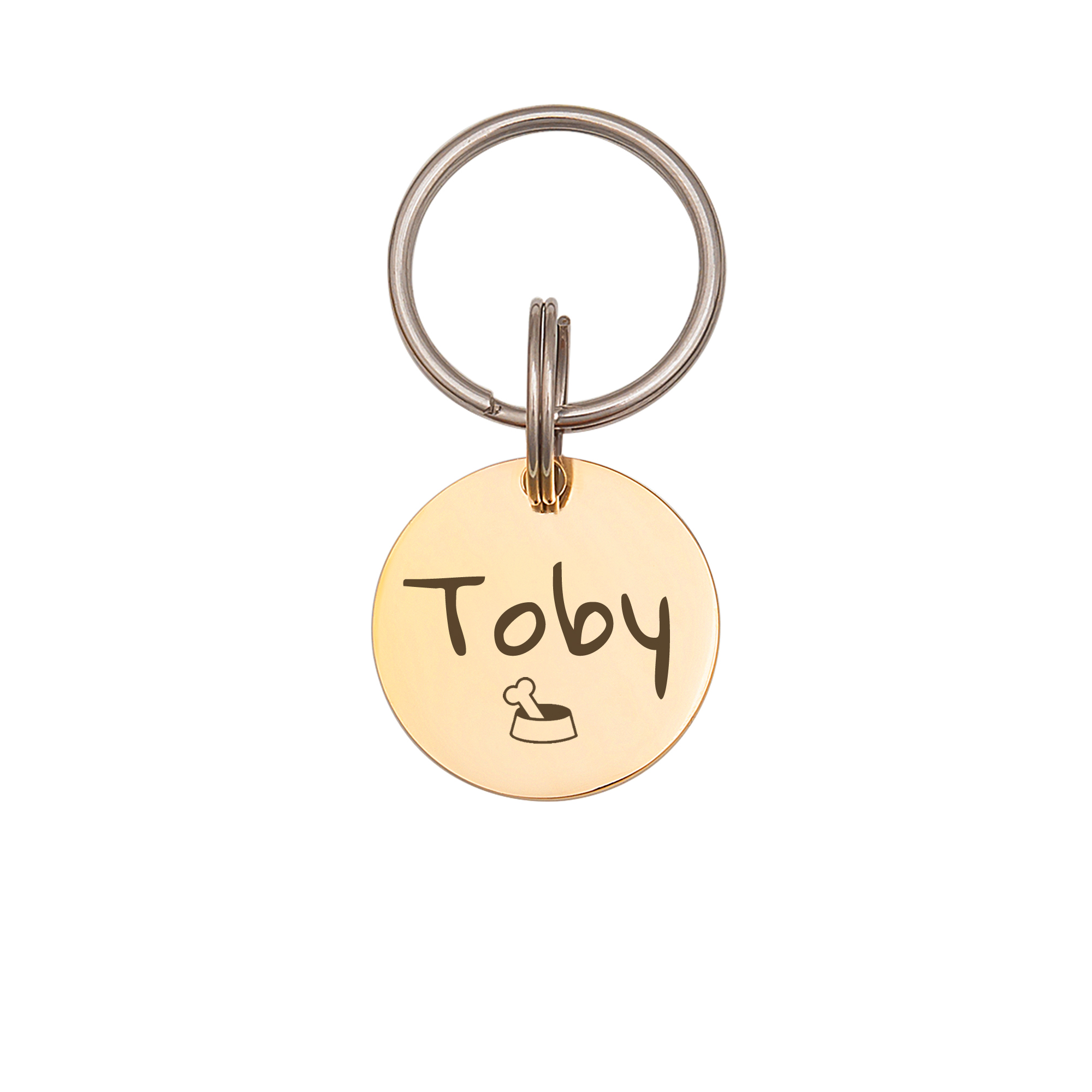 Anavia Stainless Steel Metal Round Name - Icon Birthday Holiday Christmas Engraved Dog ID Tag, Gold