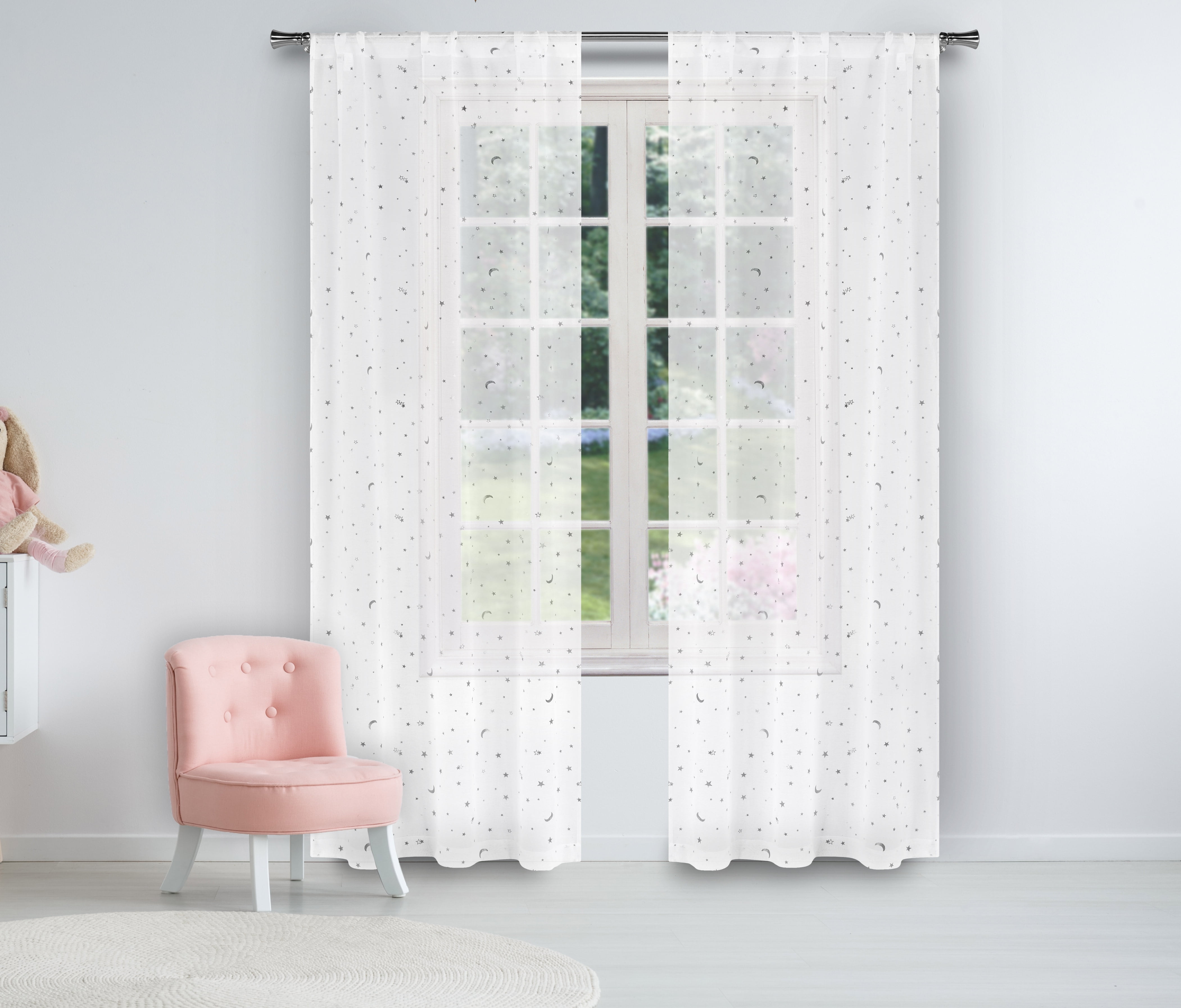 Metallic Stars and Moon Prints Window Curtains, 84inch L, Set of 2