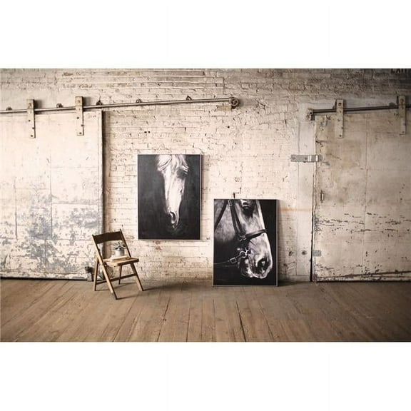 Kalalou CAR1213 37 x 48.5 in. Oil Painting Black & White Front View Horse with Silver Frame