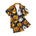 thumbnail image 5 of Enjoytime Halloween Pajamas for Women Pumpkin Ghost Print Short Sleeve Button Down Blouse and Pants Cute Loungewear Sleepwear Black B L, 5 of 6
